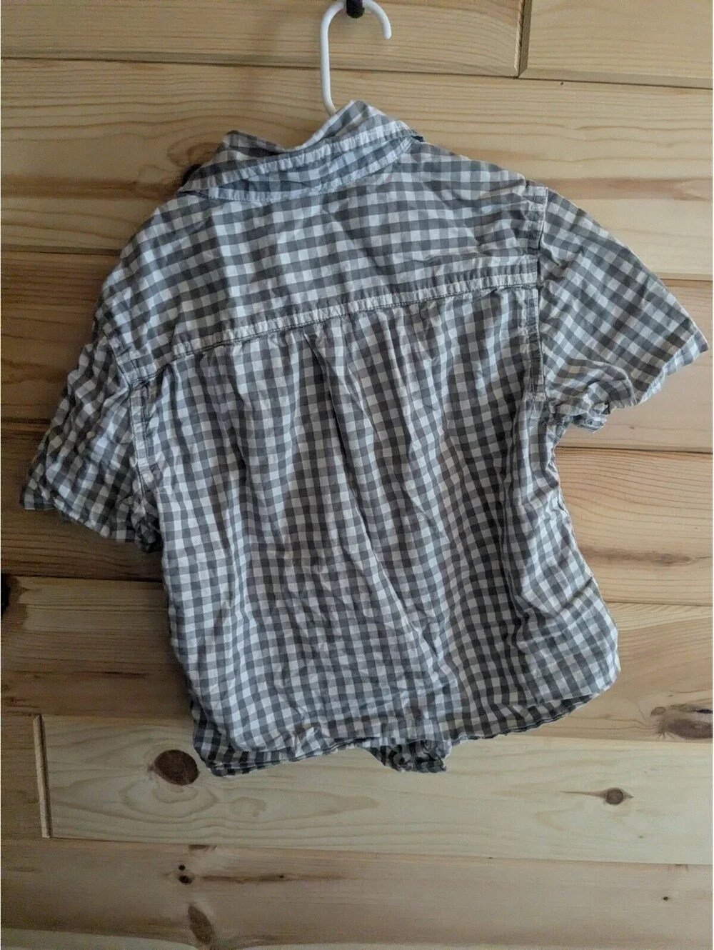 Boys medium 8 gray/white check button shirt